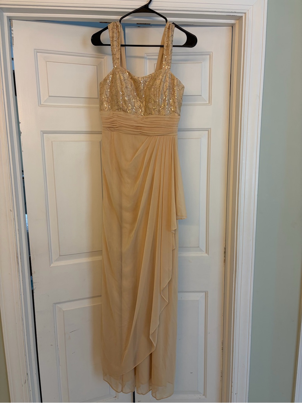 Sequin Bodice Cream Chiffon Evening Gown